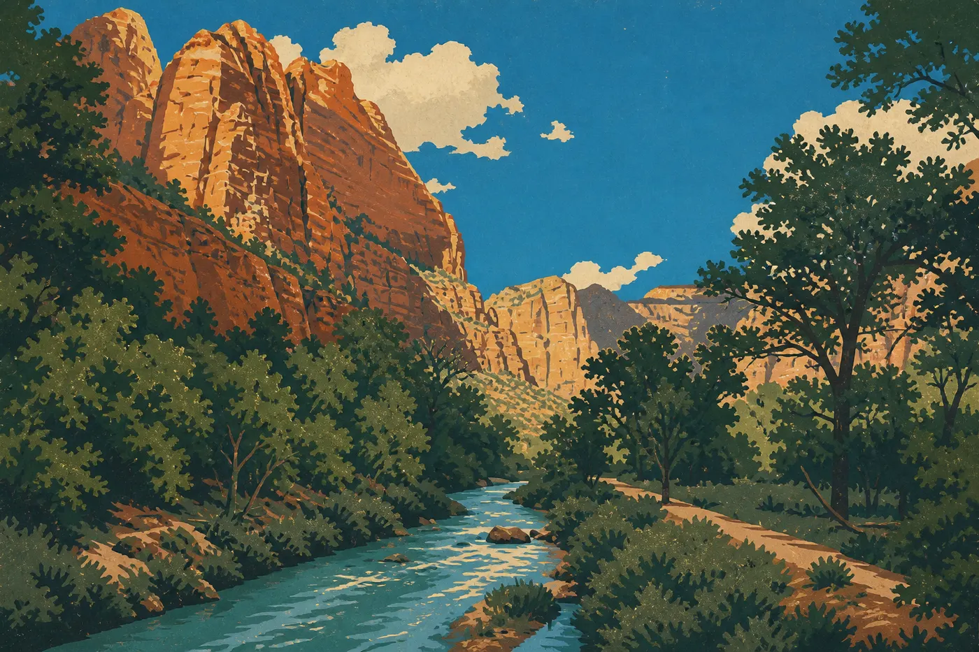 Les parois de la Virgin River, au cœur de Zion Canyon.
