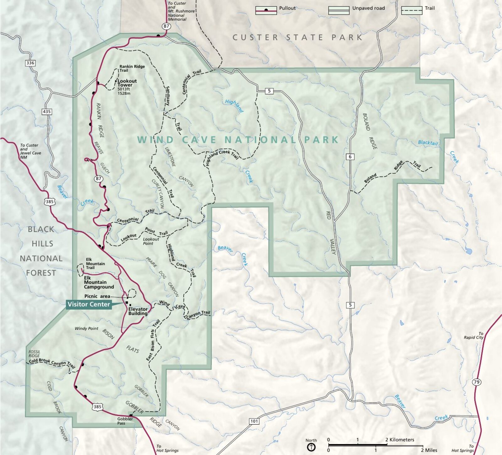 Official NPS map of Wind Cave (Unigrid)