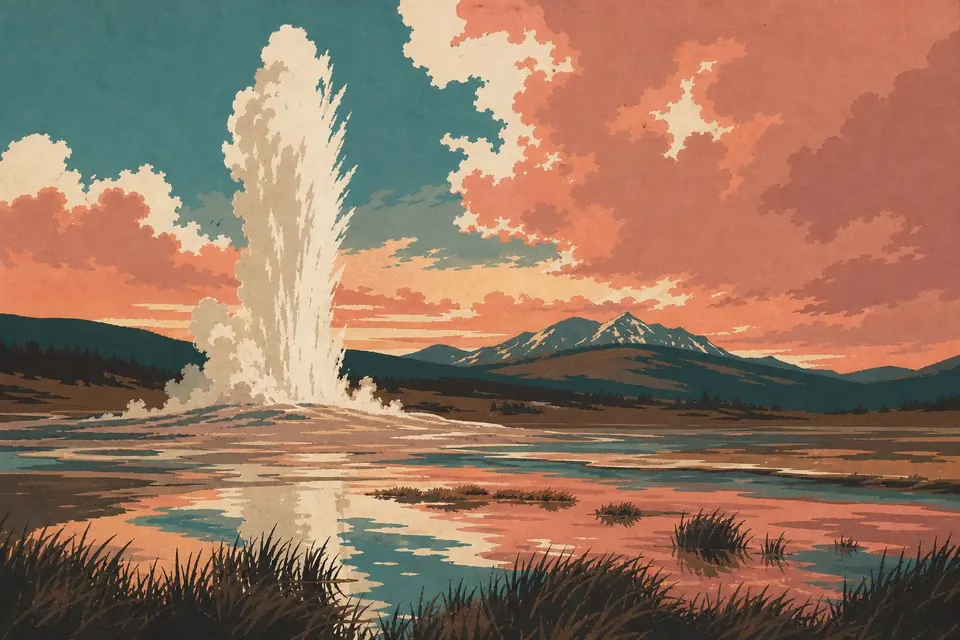 Affiche illustrée du parc national Yellowstone